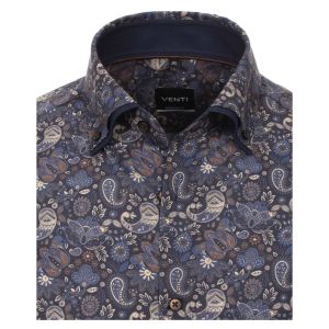 Venti Modern Fit Overhemd - Paisley Navy